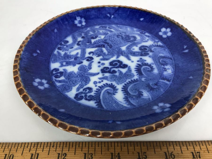 Antique Mid Meiji Period Japanese Brown Rim Plate 9.5'D [Photo 3]