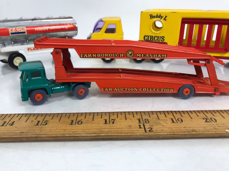 Vintage Buddy L Circus Truck With Trailer, Buddy L EXXON Gas Fuel Truck And Matchbox Guy Warrior Tractor With Car Transporter King Size K-8 Farnborough Measham Car Auction Collection [Photo 2]