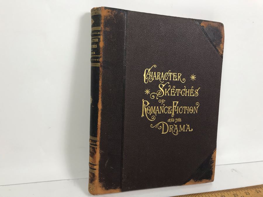 Antique 1896 Large Leatherbound Book Character Sketches Of Romance Fiction And The Drama Volume VII With Illustrations From Snow White And The Sleeping Beauty - See Photos [Photo 3]