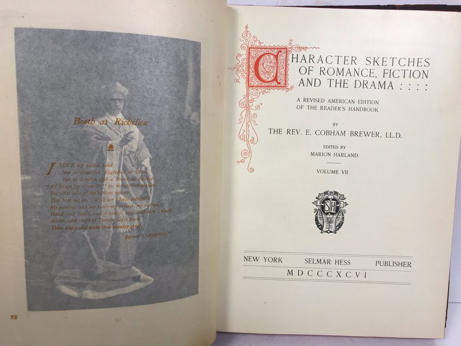 Antique 1896 Large Leatherbound Book Character Sketches Of Romance 