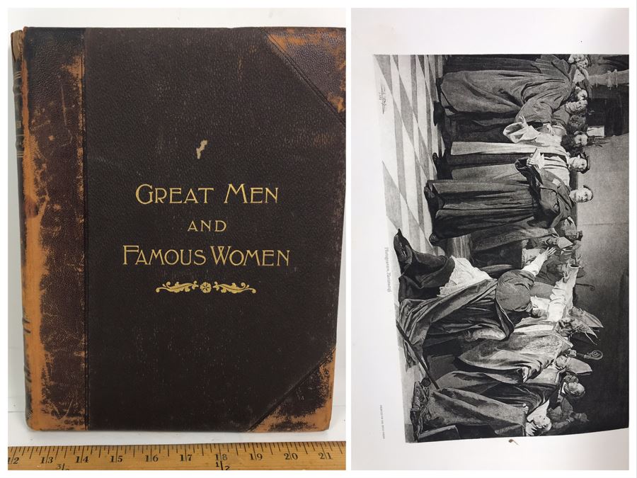 Antique 1894 Large Leatherbound Book Great Men And Famous Women Statesmen And Sages Volume II With Illustrations Featuring Abraham Lincoln Selmar Hess Publisher [Photo 1]