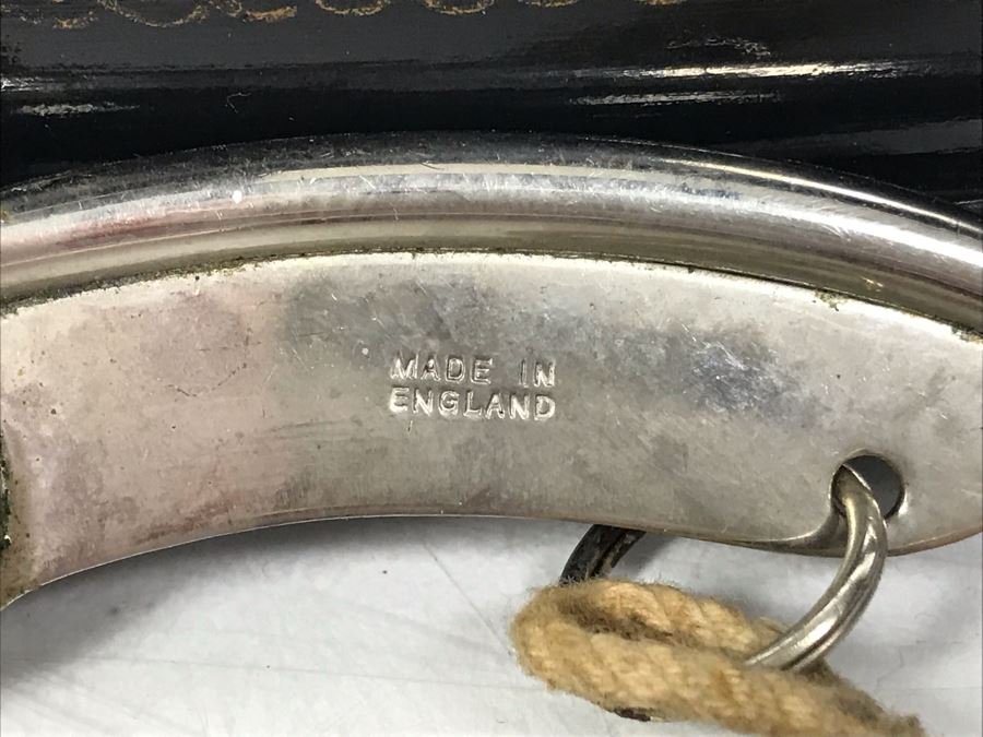 Vintage Lot Featuring An English Boatswain Whistle, Hand Wrought Bird Tray, 1946 Maiden Voyage Postcard Of Queen Elizabeth Ship, Vintage Brooch Pin, Ladies Compact, 3 Rings, Lacquer Box, Metal Box, Token, Copper Chalice And Mini Pocket Knife - See Photos [Photo 13]