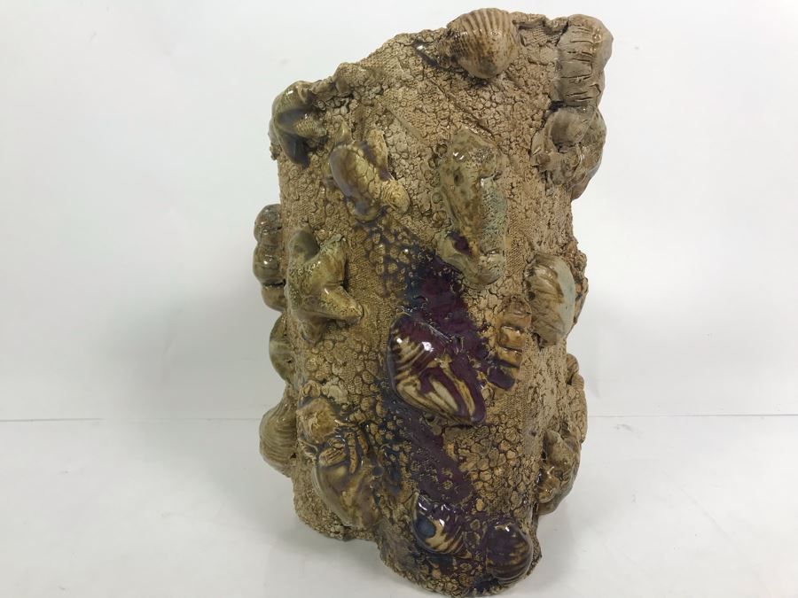 Signed Seashell Face Pottery Planter By Renee Grady 11'H [Photo 6]