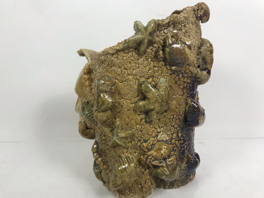 Signed Seashell Face Pottery Planter By Renee Grady 11'H [Photo 7]