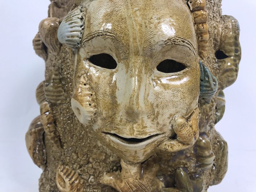 Signed Seashell Face Pottery Planter By Renee Grady 11'H [Photo 3]