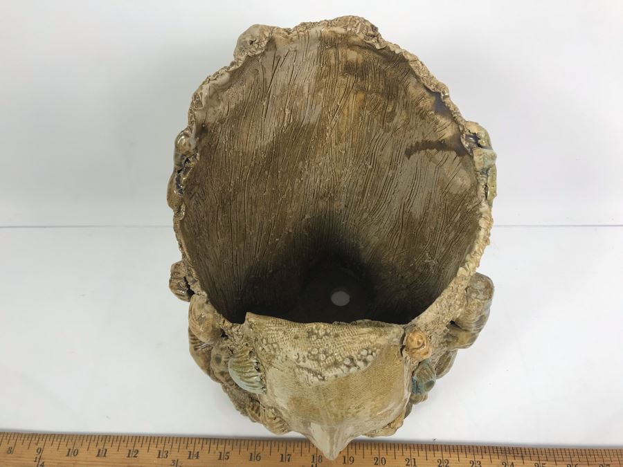 Signed Seashell Face Pottery Planter By Renee Grady 11'H [Photo 4]