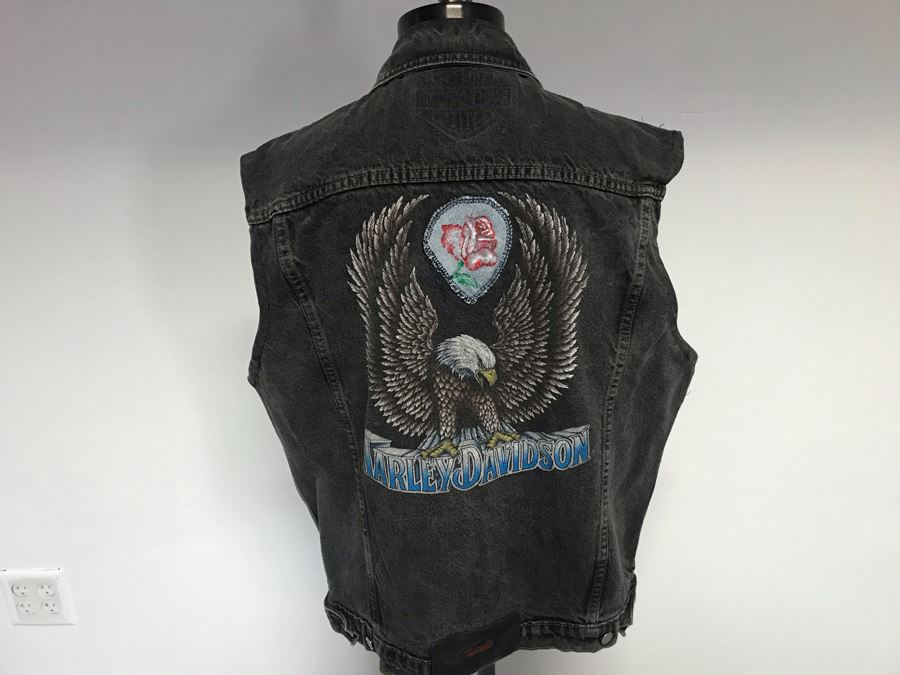 Mens Harley-Davidson Sleeveless Vest Jean Jacket Size L [Photo 5]