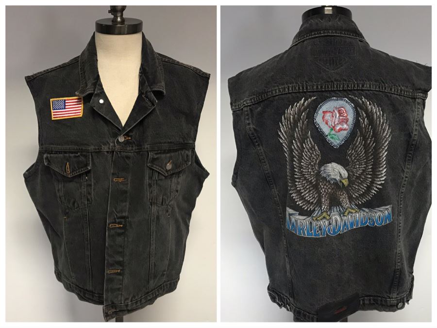 Mens Harley-Davidson Sleeveless Vest Jean Jacket Size L [Photo 1]