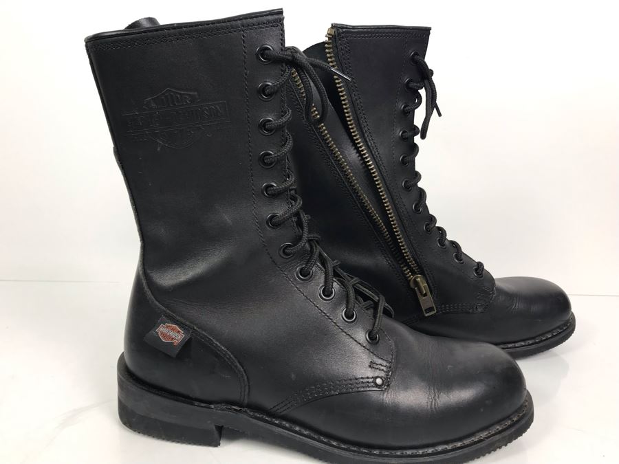 Mens Harley-Davidson Motorcycles Leather Motorcycle Riding Boots Oil-Resistant Size 12