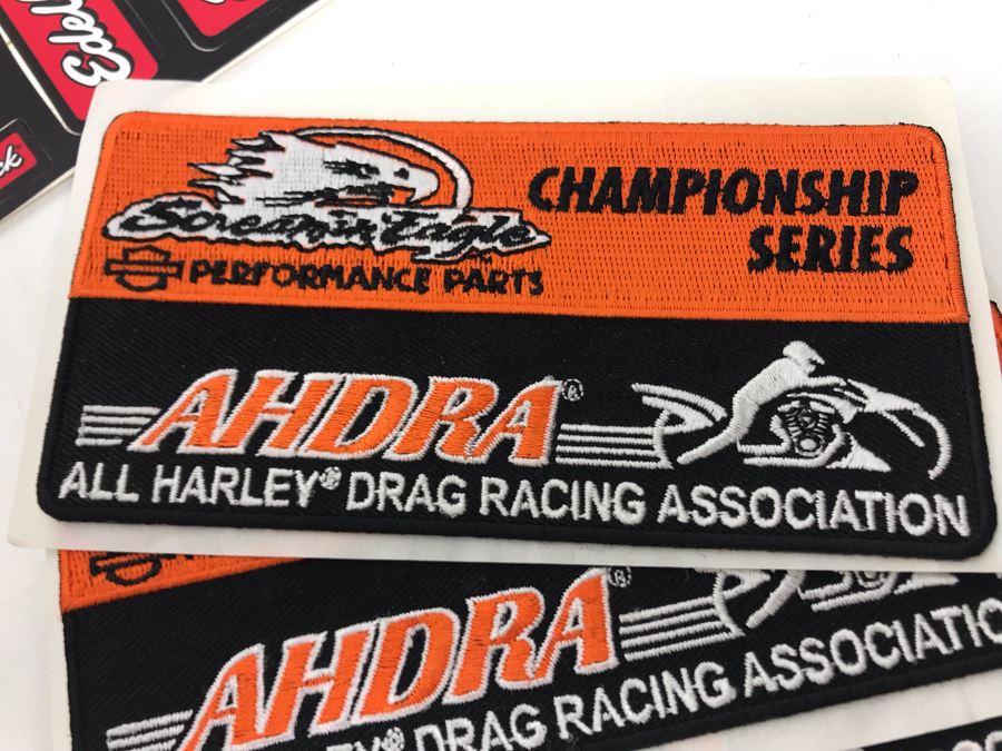 Various Motorcycle Stickers And Patches Including All Harley Drag Racing Association (AHDRA) Harley Davidson [Photo 3]