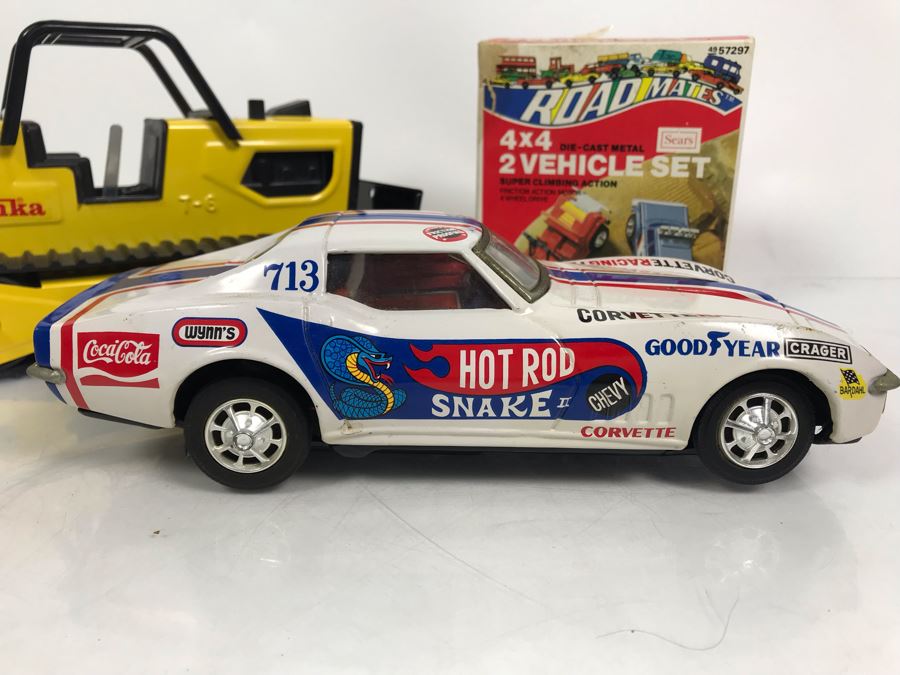 Vintage Hot Rod Snake II Chevy Corvette (Not Working - For Display), Vintage Tonka Bulldozer And New Old Stock SEARS 4X4 2 Vehicle Die-Cast Metal Set [Photo 2]