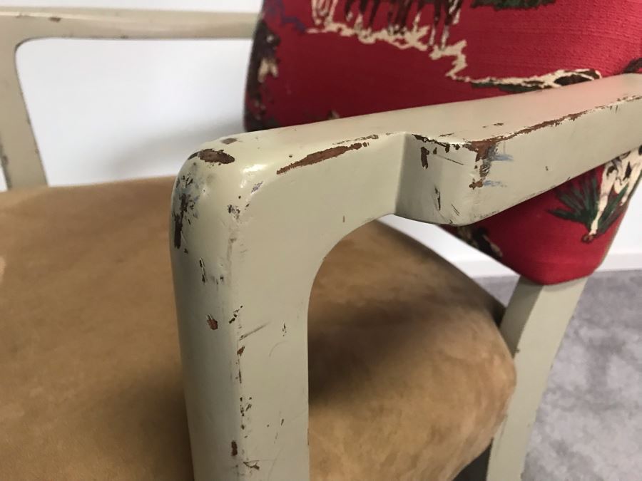 Vintage Wooden Armchair Desk Chair With Cowboy Fabric [Photo 8]