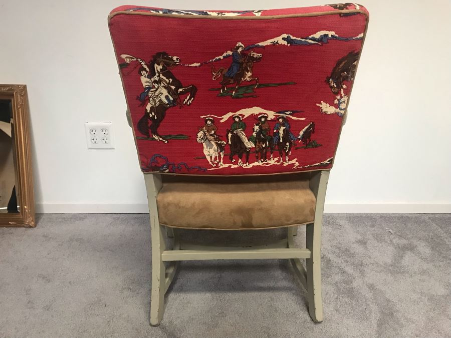 Vintage Wooden Armchair Desk Chair With Cowboy Fabric [Photo 6]