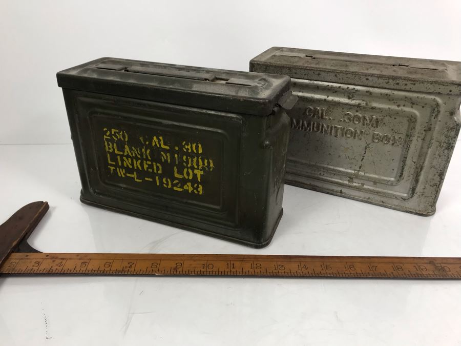 Pair Of Vintage Military Metal Ammunition Boxes