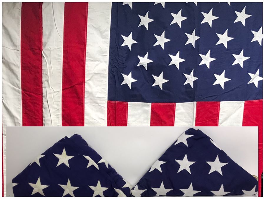 Pair Of Large 100% Cotton American Flags Made By Valley Forge Flag Co 110' X 55' [Photo 1]