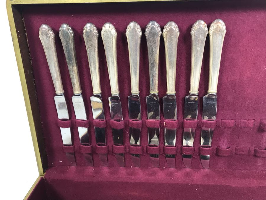 Gorham Silverplate Flatware Apx Service For 9 With Vintage Painted ...