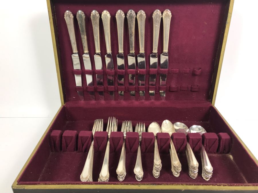 Gorham Silverplate Flatware Apx Service For 9 With Vintage Painted Silverware Storage Box [Photo 2]