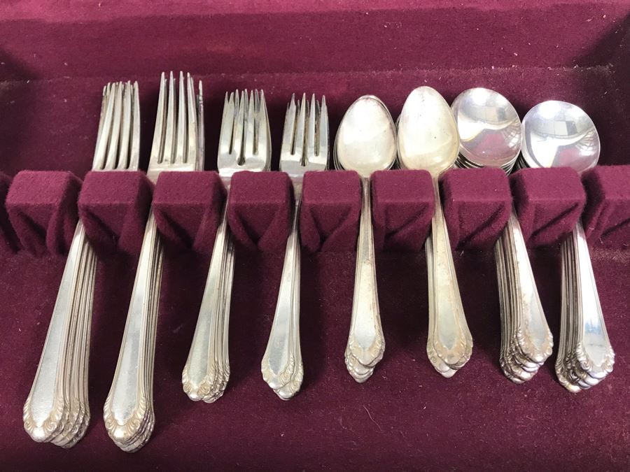 Gorham Silverplate Flatware Apx Service For 9 With Vintage Painted Silverware Storage Box [Photo 8]