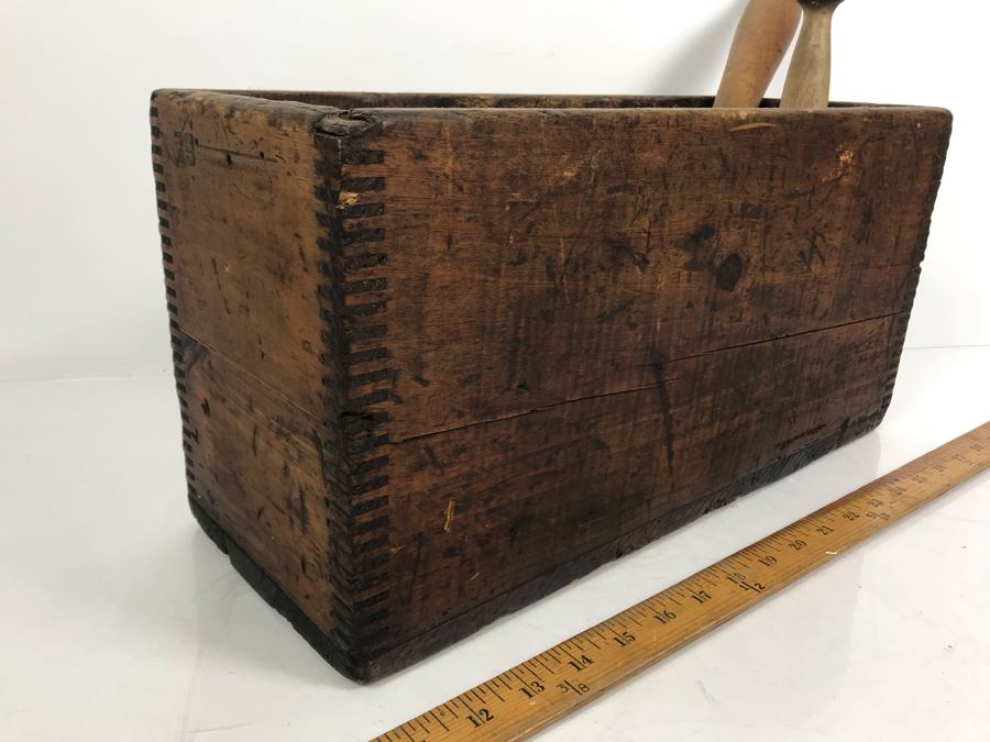 Vintage Wooden Potato Mashers And Vintage Tongue And Groove Box 17'W X 6'D X 9'H [Photo 3]