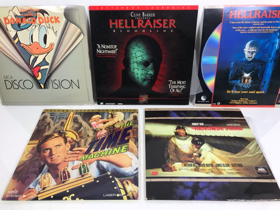 Collection Of (5) Vintage Laser Disc Movies: Hellraiser, The Adromeda Strain, The Time Machine, Donald Duck [Photo 1]