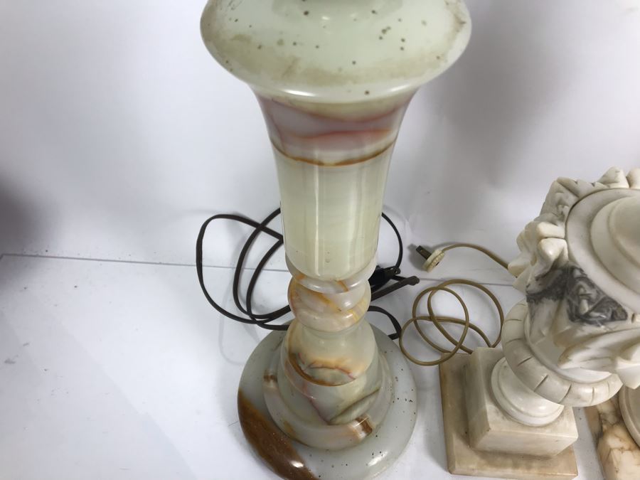 (4) Vintage Alabaster And Marble Table Lamps - Some May Need Rewiring [Photo 9]