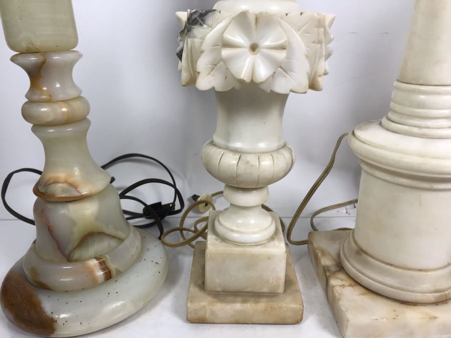 (4) Vintage Alabaster And Marble Table Lamps - Some May Need Rewiring [Photo 4]