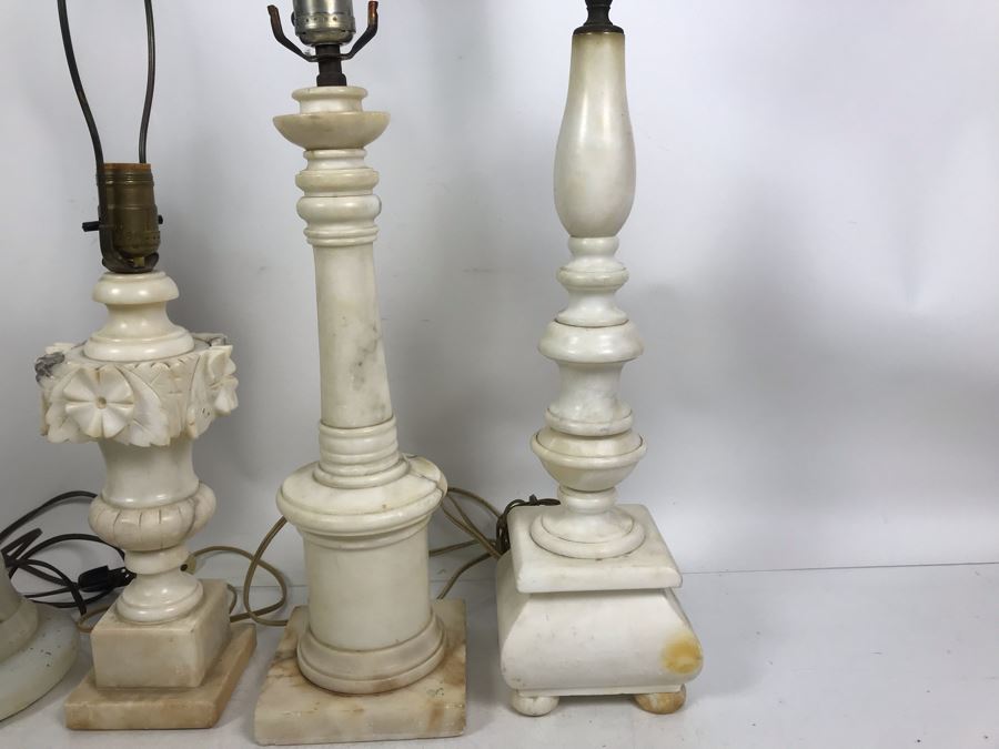 (4) Vintage Alabaster And Marble Table Lamps - Some May Need Rewiring [Photo 7]