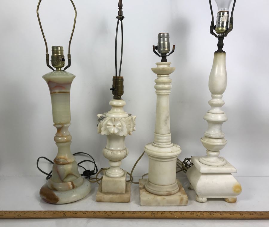 (4) Vintage Alabaster And Marble Table Lamps - Some May Need Rewiring