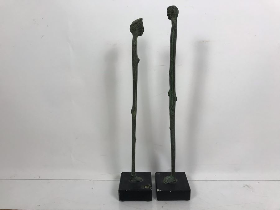 Pair Of Slender Male And Female Bronze Statues Made In Italy 14'H [Photo 7]