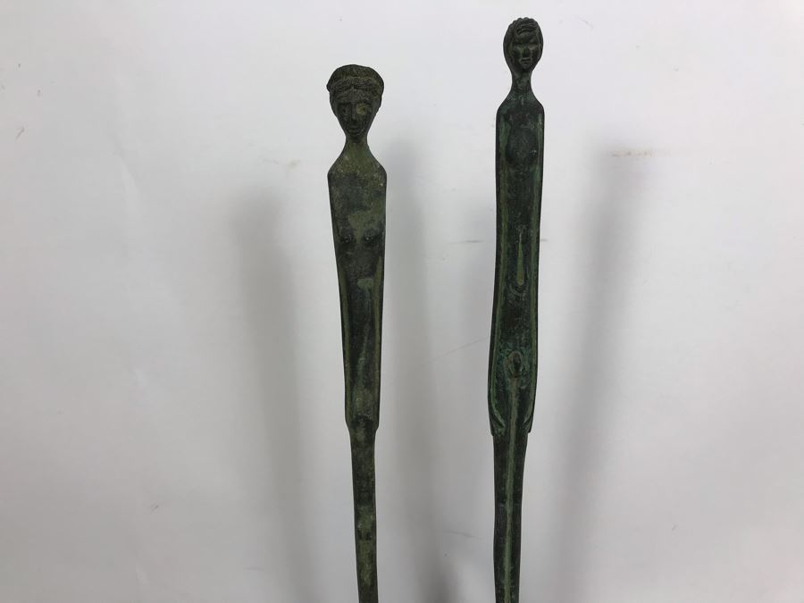 Pair Of Slender Male And Female Bronze Statues Made In Italy 14'H [Photo 3]