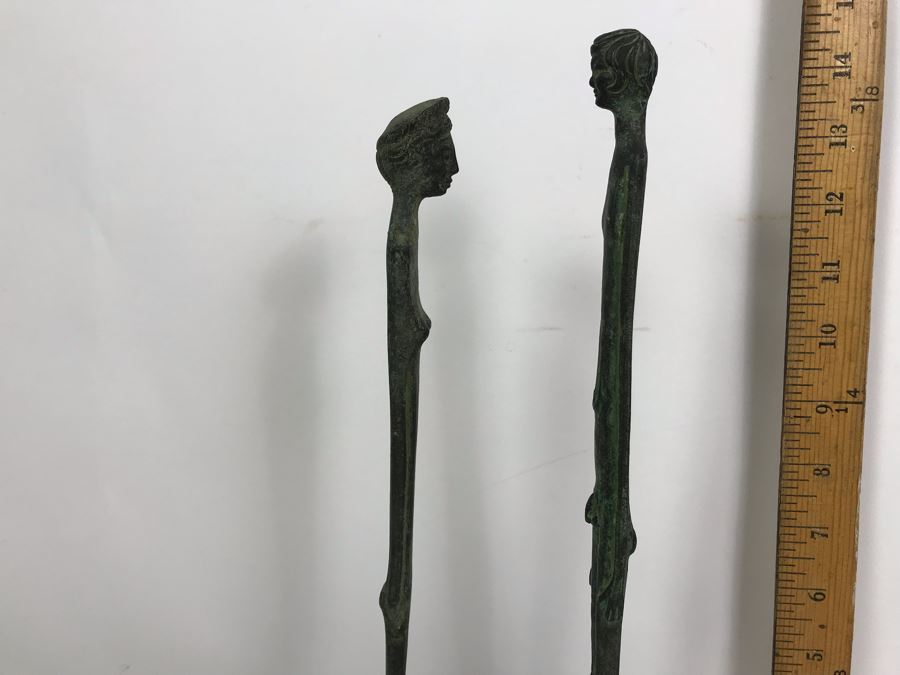 Pair Of Slender Male And Female Bronze Statues Made In Italy 14'H [Photo 8]