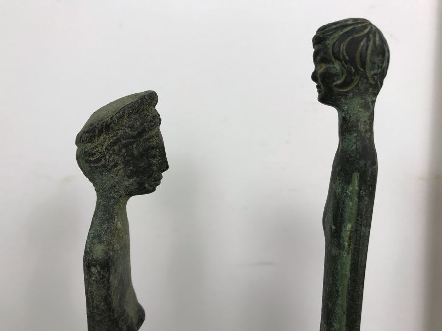 Pair Of Slender Male And Female Bronze Statues Made In Italy 14'H [Photo 9]