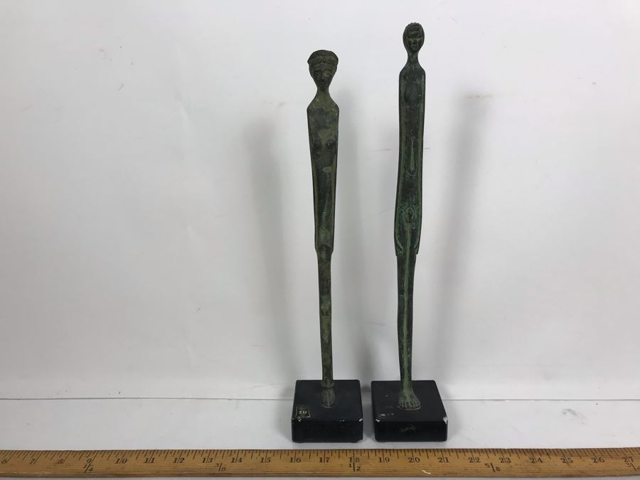 Pair Of Slender Male And Female Bronze Statues Made In Italy 14'H [Photo 2]