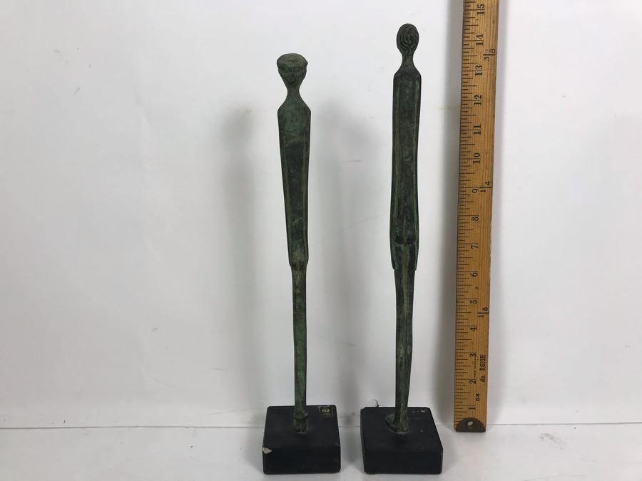 Pair Of Slender Male And Female Bronze Statues Made In Italy 14'H [Photo 11]