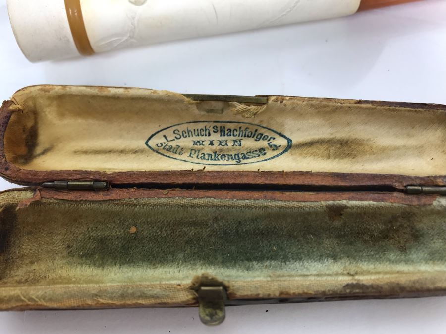 Pair Of Vintage Meerschaum Smoking Pipes With Cases, Black Italian Pipe And Vintage Smoking Bit Case [Photo 8]