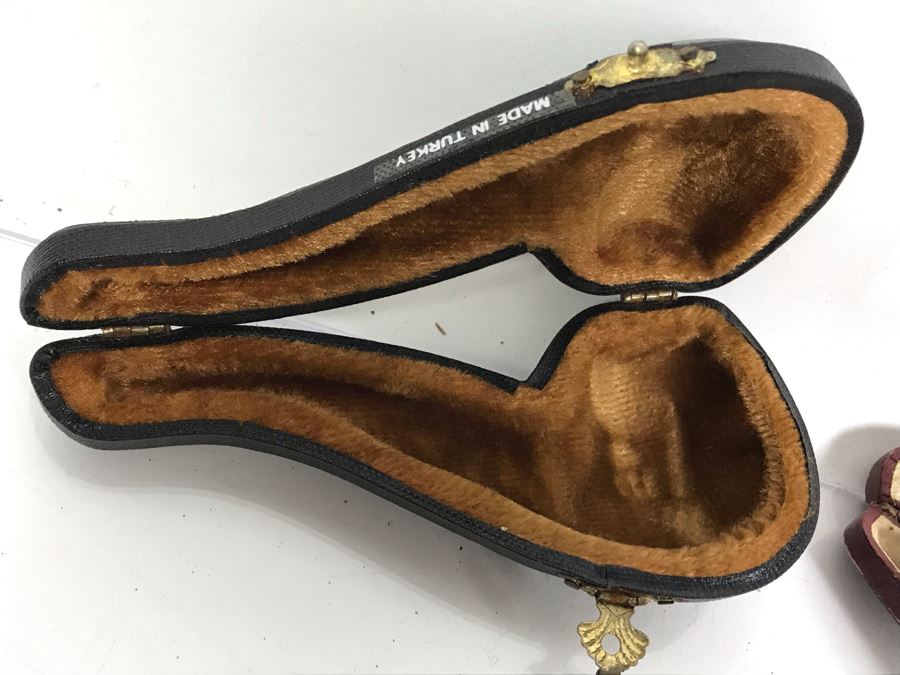 Pair Of Vintage Meerschaum Smoking Pipes With Cases, Black Italian Pipe And Vintage Smoking Bit Case [Photo 16]