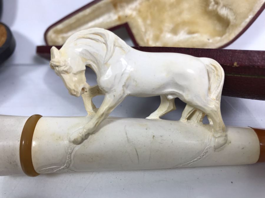 Pair Of Vintage Meerschaum Smoking Pipes With Cases, Black Italian Pipe And Vintage Smoking Bit Case [Photo 4]