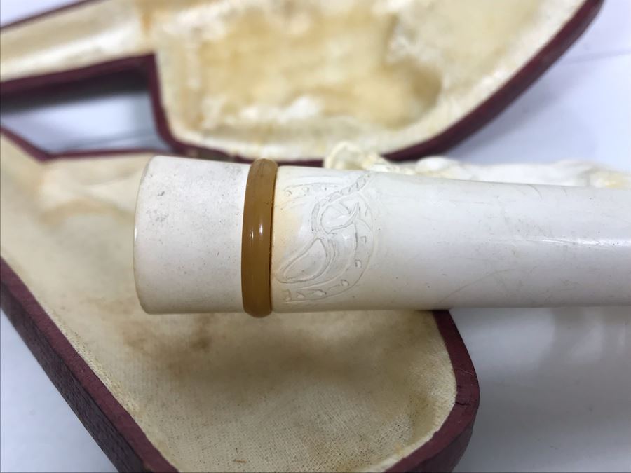 Pair Of Vintage Meerschaum Smoking Pipes With Cases, Black Italian Pipe And Vintage Smoking Bit Case [Photo 11]