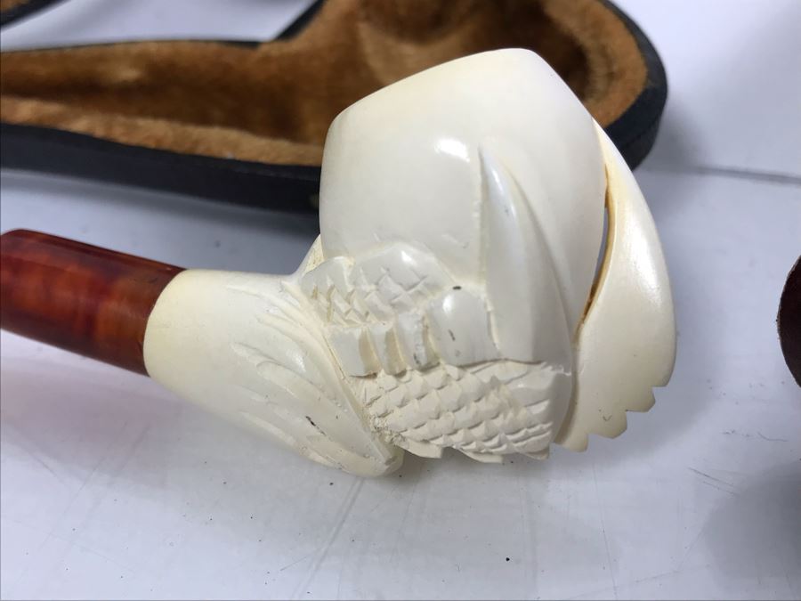 Pair Of Vintage Meerschaum Smoking Pipes With Cases, Black Italian Pipe And Vintage Smoking Bit Case [Photo 13]
