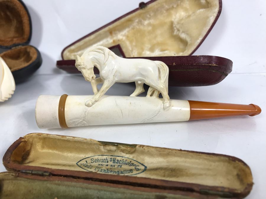 Pair Of Vintage Meerschaum Smoking Pipes With Cases, Black Italian Pipe And Vintage Smoking Bit Case [Photo 3]