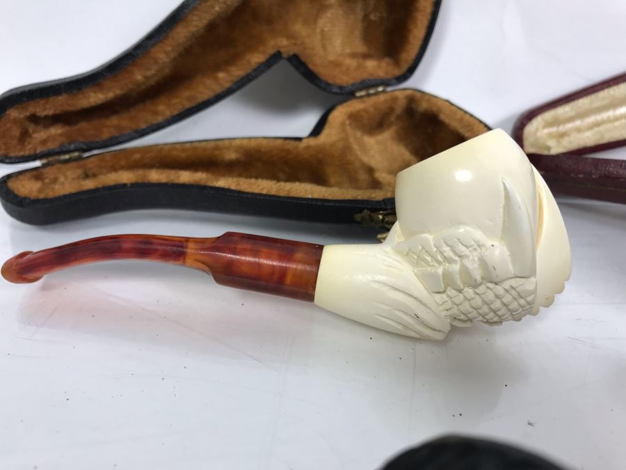 Pair Of Vintage Meerschaum Smoking Pipes With Cases, Black Italian Pipe And Vintage Smoking Bit Case [Photo 5]