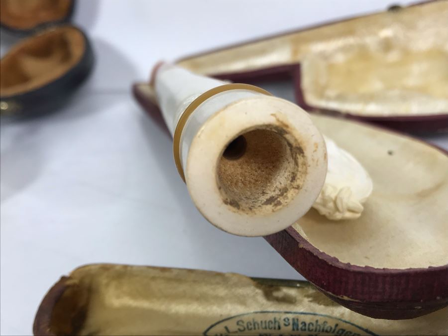 Pair Of Vintage Meerschaum Smoking Pipes With Cases, Black Italian Pipe And Vintage Smoking Bit Case [Photo 14]