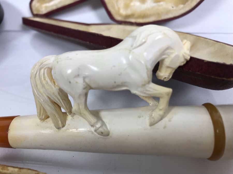 Pair Of Vintage Meerschaum Smoking Pipes With Cases, Black Italian Pipe And Vintage Smoking Bit Case [Photo 10]