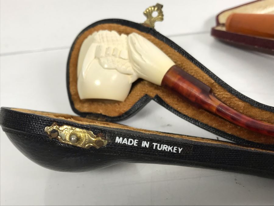 Pair Of Vintage Meerschaum Smoking Pipes With Cases, Black Italian Pipe And Vintage Smoking Bit Case [Photo 17]