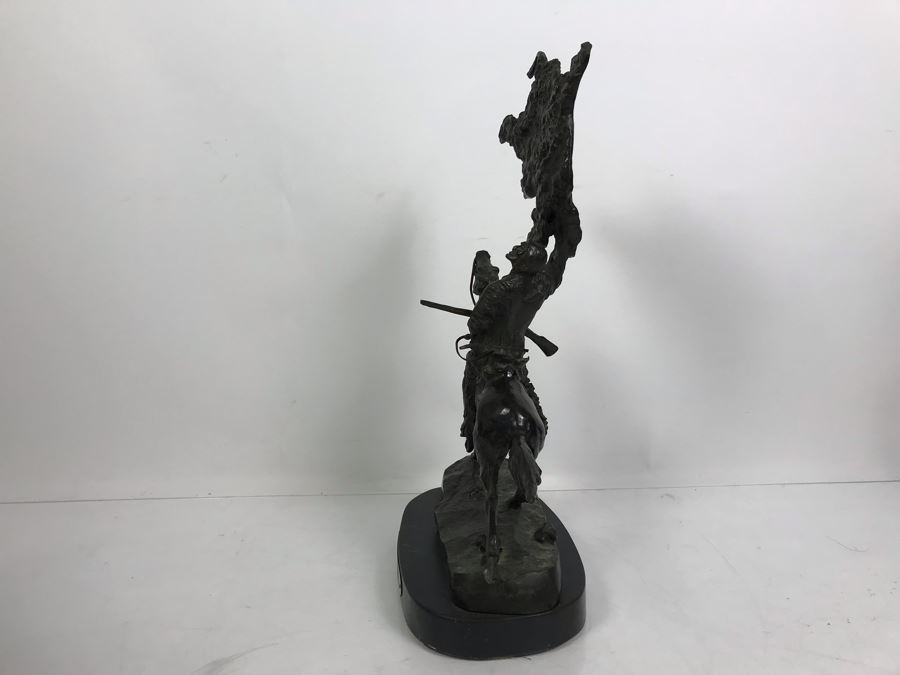 Vintage Frederic Remington Bronze Sculpture Titled 'Buffalo Signal' With Marble Base 15'H [Photo 17]