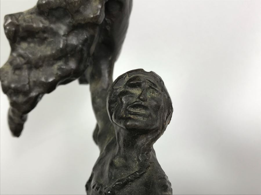 Vintage Frederic Remington Bronze Sculpture Titled 'Buffalo Signal' With Marble Base 15'H [Photo 10]