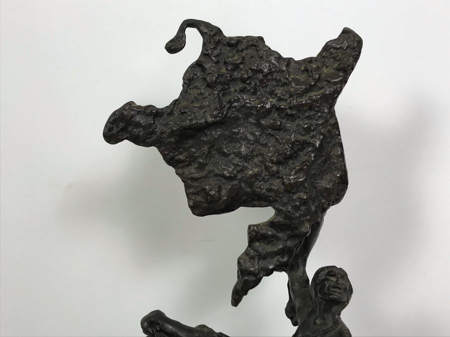 Vintage Frederic Remington Bronze Sculpture Titled 'Buffalo Signal' With Marble Base 15'H [Photo 11]