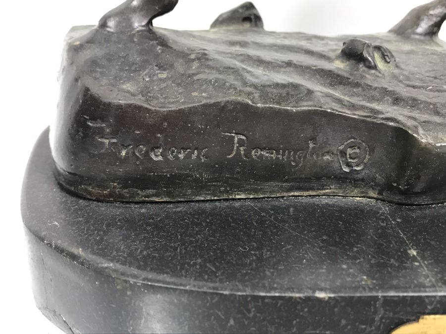 Vintage Frederic Remington Bronze Sculpture Titled 'Buffalo Signal' With Marble Base 15'H [Photo 5]