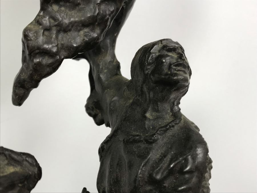 Vintage Frederic Remington Bronze Sculpture Titled 'Buffalo Signal' With Marble Base 15'H [Photo 9]