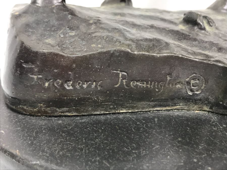 Vintage Frederic Remington Bronze Sculpture Titled 'Buffalo Signal' With Marble Base 15'H [Photo 6]